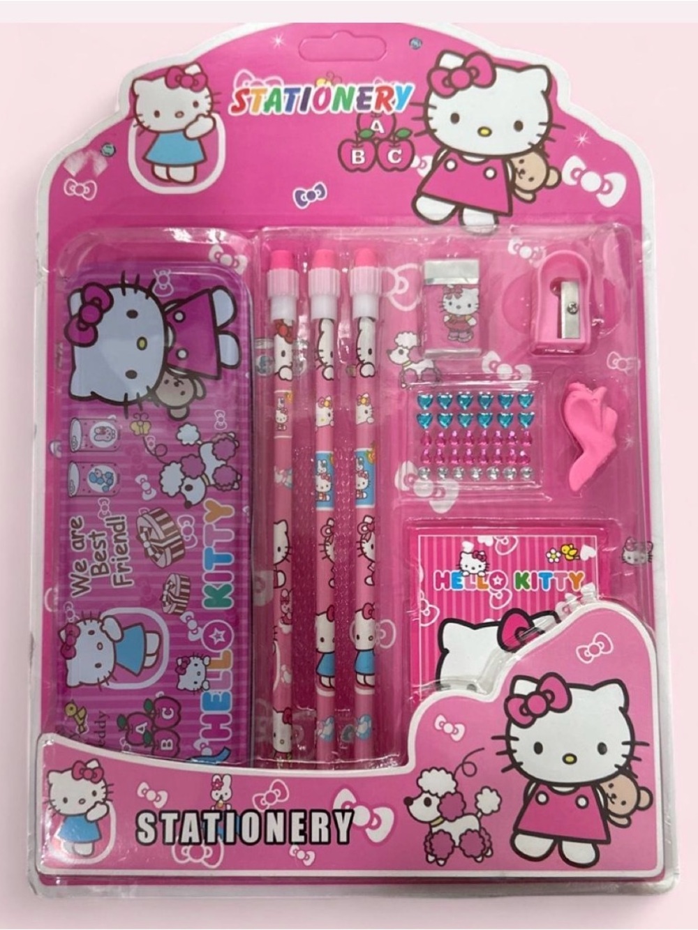 Hello Kitty Pink Kids Stationery Set with Pencils & Accessories & 2 DIY Sets
